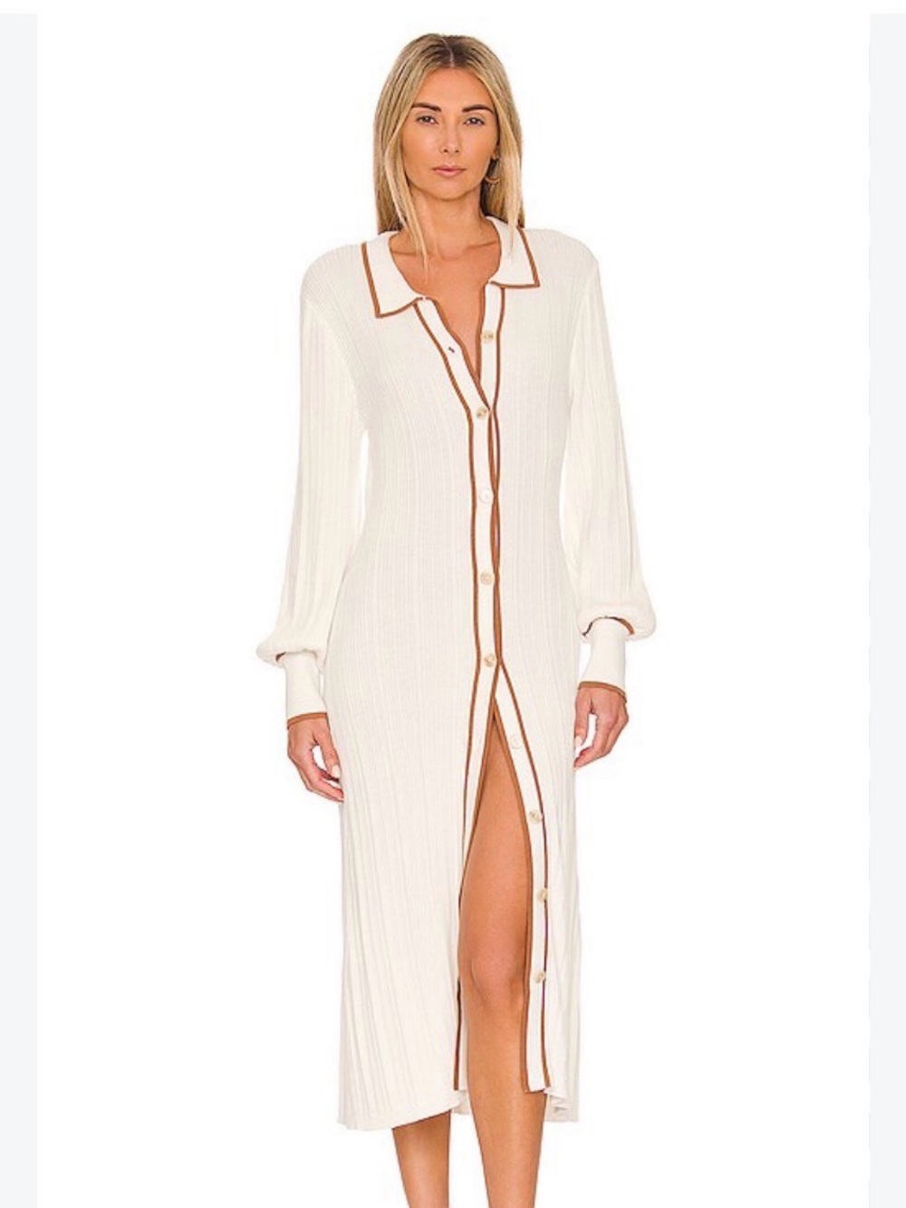 Sancia Amalie Knit Cream Ribbed Long Sleeve Sweater Dress | S